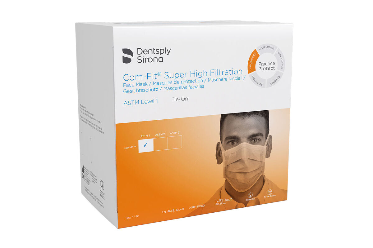 Mask Face Tie On Super High Filtration Blue, Com-Fit ASTM Level 1 (40/BX 6BX/CS) by Sultan Healthcare, Inc  ID 20336